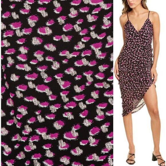 Karina Grimaldi Marissa Slip Dress Faux Wrap Side Slit Metallic Purple Black L - Picture 2 of 10